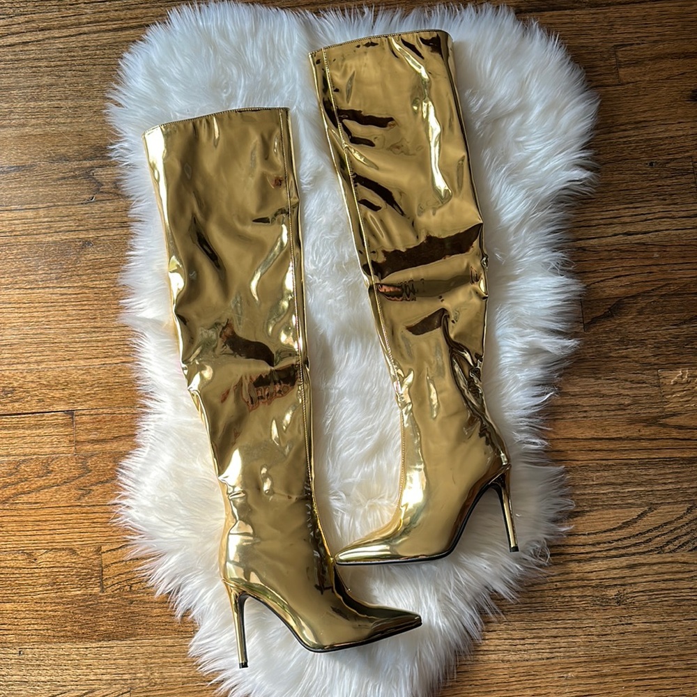 Over The Knee Gold Boots - Size 8